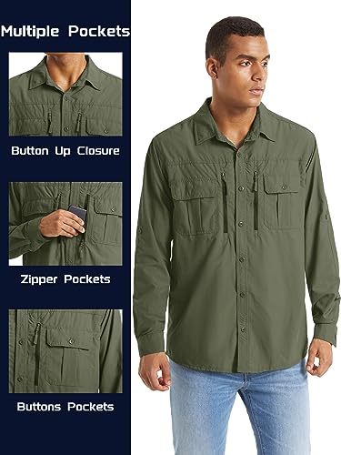 41wjfgBMLGL.jpg Fishing Shirt for Men, Long Sleeve Shirt Quick Dry Fit, Tactical Shirt Button Up, Work Shirt Lightweight Safari