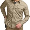 Men's Long Sleeve Tactical Shirts, Ripstop Military Work Shirts, UPF 50+ Breathable Button Down Outdoor Hiking Shirt