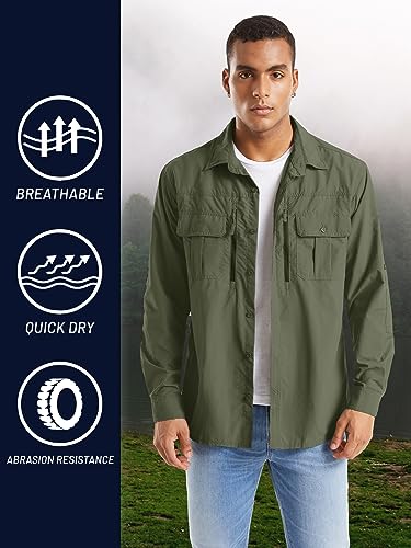 41ywyupgzXL.jpg Fishing Shirt for Men, Long Sleeve Shirt Quick Dry Fit, Tactical Shirt Button Up, Work Shirt Lightweight Safari