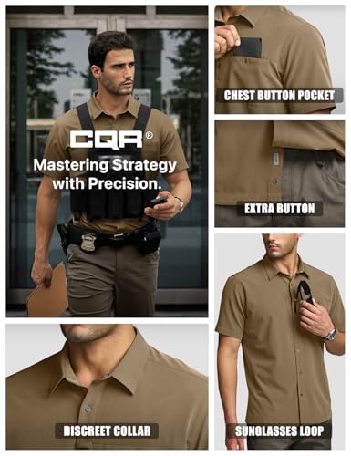 Men's Short Sleeve Tactical Shirts, UPF 50+ Ripstop Military Work Shirts, Breathable Button Down Outdoor Hiking Shirt
