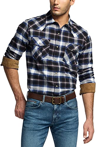 512uaI6-xBL.jpg Men's 100% Cotton Plaid Flannel Shirt, Long Sleeve Shirt Jackets, Casual Outdoor Jacket with Pockets