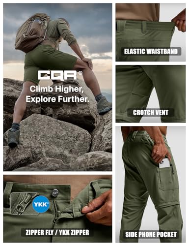 Men's Convertible Cargo Tactical Pants, Water Resistant Outdoor Hiking Pants, Zip Off Lightweight Stretch Work Pants