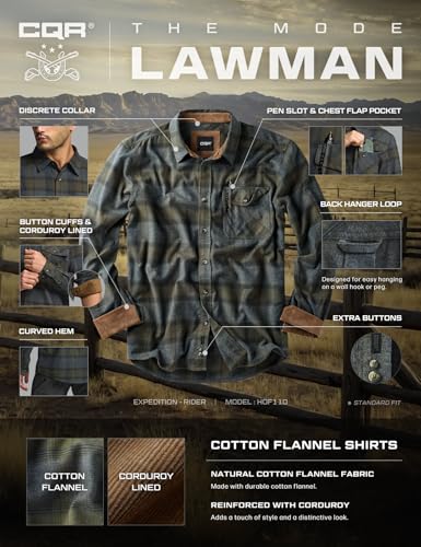 Men's All Cotton Flannel Shirt, Long Sleeve Casual Button Down Plaid Shirt, Brushed Soft Outdoor Tactical Work Shirts