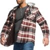 Men's Quilted Lined Flannel Hooded Shirt Jacket, Soft Warm Long Sleeve Outdoor Cotton Plaid Shirt Jackets