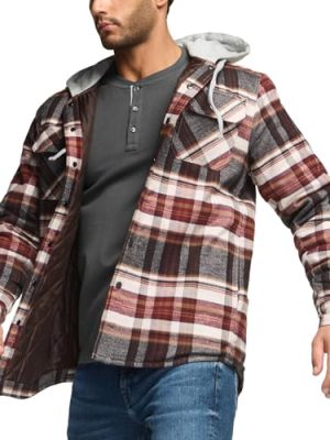 516ANGXexQL.jpg Men's Quilted Lined Flannel Hooded Shirt Jacket, Soft Warm Long Sleeve Outdoor Cotton Plaid Shirt Jackets