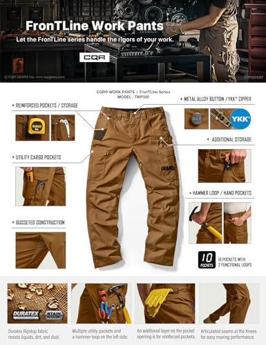 Men's Quick Dry Work Pants, Water Resistant Outdoor Tactical Pants, Lightweight Stretch Cargo Hiking Pants