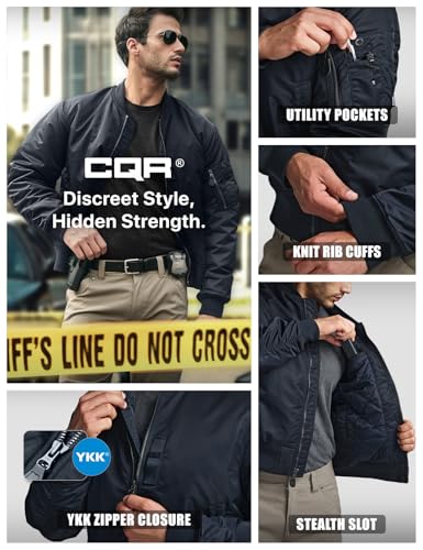 Men's Casual Bomber Jacket, Outdoor Fall/Winter Zip-Up Windbreaker, Water Resistant Padded MA-1 Flight Jacket with Pocket