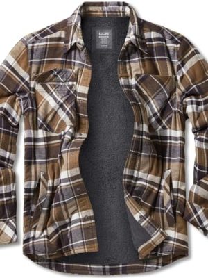 Men's Plaid Flannel Shirt Jacket, Long Sleeve Soft Warm Sherpa/Quilted Lined Jacket, Outdoor Button Up/Zip-Front Jacket