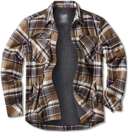 51BniPIbswL.jpg Men's Plaid Flannel Shirt Jacket, Long Sleeve Soft Warm Sherpa/Quilted Lined Jacket, Outdoor Button Up/Zip-Front Jacket