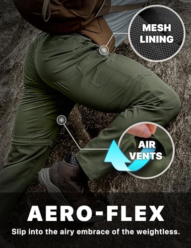Men's Convertible Cargo Tactical Pants, Water Resistant Outdoor Hiking Pants, Zip Off Lightweight Stretch Work Pants