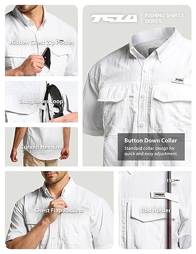 51Eh4ZEDY8L.jpg Men's Performance Fishing Shirt, Outdoor Recreation Short Sleeve Shirt, UPF 50+ Breathable Button Down Shirts