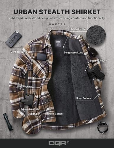 51FNSei1fBL.jpg Men's Plaid Flannel Shirt Jacket, Long Sleeve Soft Warm Sherpa/Quilted Lined Jacket, Outdoor Button Up/Zip-Front Jacket