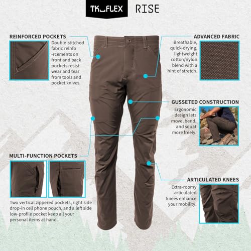 Rise Men's Technical Outdoor Hiking Cargo Pants Water Resistant Lightweight Cotton Nylon Work Pants for Men 8 Pockets
