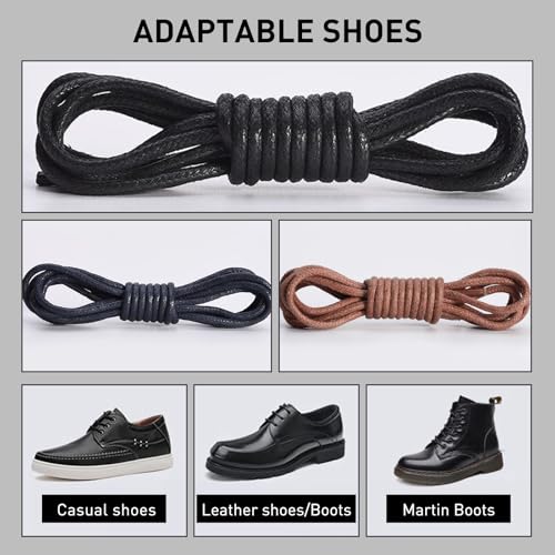 Waxed Shoe Laces for Cole Haan Business Oxford Boots, 3/32"(2.5mm) Dress Mens Chukka Shoelaces Replacement Strings