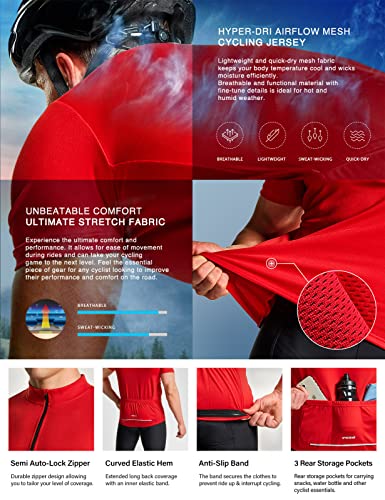 Men's Short Sleeve Bike Cycling Jersey, Quick Dry Breathable Reflective Biking Shirts with 3 Rear Pockets