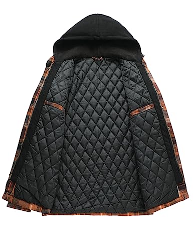 51N9M2slISL.jpg Men's Thicken Plaid Hooded Flannel Shirt Jacket with Quilted Lined,Zipper&Snap