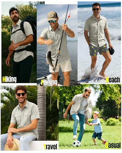 Men's Fishing Shirts Lightweight Cool Quick Dry Sun Protection UV Short Sleeve Shirt for Casual Hiking Safari Travel