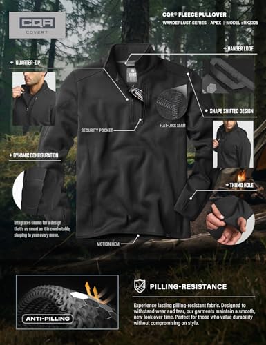 Men's Quarter Zip Utility Fleece Pullover, Outdoor Casual Thermal Sweater, Chest Zipper Pocket, Mock Neck Long Sleeve