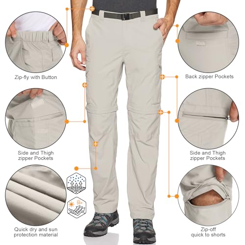 Mens Hiking Pants Convertible Lightweight Quick Dry Zip Off Fishing Safari Camping Travel boy Scout Pants