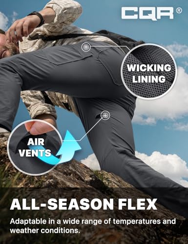 Men's Active Flex Tactical Pants, Water Resistant Lightweight Stretch Cargo Work Hiking Pants