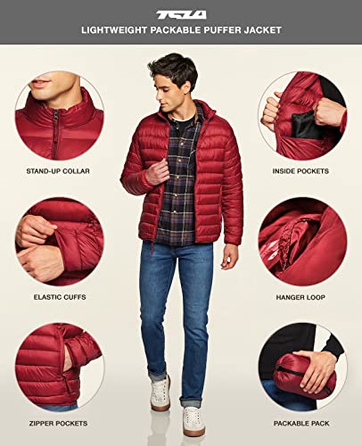 Men's Lightweight Packable Accent Puffer Jacket, Water-Resistant Winter Jackets