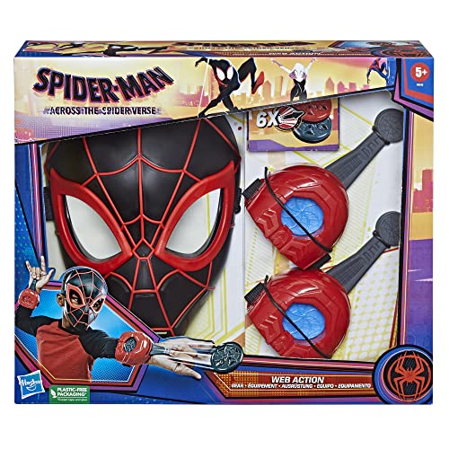Marvel Across The Spider-Verse Web Action Gear, Miles Morales Costume Mask and Gauntlets, Super Hero Toys for 5 Year Old Boys