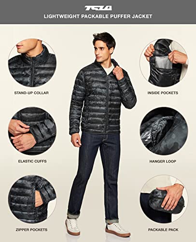 Men's Lightweight Packable Accent Puffer Jacket, Water-Resistant Winter Jackets