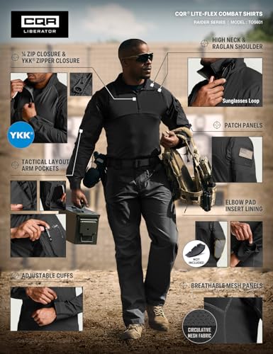 Men's Combat Shirt Tactical 1/4 Zip Long Sleeve Military BDU Shirts Camo EDC Top with Pockets