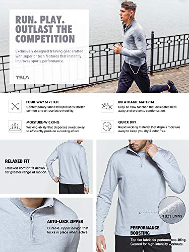 Men's Quarter Zip Thermal Pullover Shirts, Winter Fleece Lined Lightweight Running Sweatshirt
