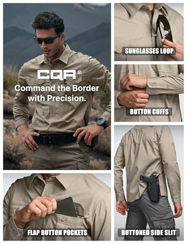 Men's Long Sleeve Tactical Shirts, Ripstop Military Work Shirts, UPF 50+ Breathable Button Down Outdoor Hiking Shirt