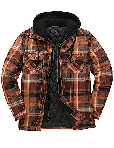 51cVziqDjZL.jpg Men's Thicken Plaid Hooded Flannel Shirt Jacket with Quilted Lined,Zipper&Snap