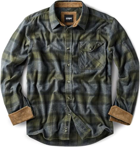 Men's All Cotton Flannel Shirt, Long Sleeve Casual Button Down Plaid Shirt, Brushed Soft Outdoor Tactical Work Shirts