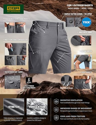 Men's Quick Dry Stretch Hiking Cargo Shorts, Lightweight Water Resistant Tactical Casual, Golf & Outdoor with Pockets