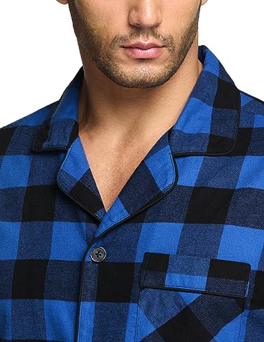 51kOKaolKsL.jpg Men's 100% Cotton Plaid Flannel Pajama Set, Brushed Soft Lounge & Sleep PJ Top & Bottom with Pockets