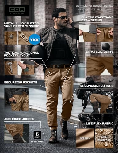 Men's Flex Lightweight Joggers, Elastic Waist Drawstring Casual Pants, Tapered Fit Water Resistant Outdoor Cargo Pants