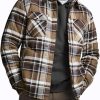 51mV6FJ3ZL.jpg Men's Plaid Flannel Shirt Jacket, Long Sleeve Soft Warm Sherpa/Quilted Lined Jacket, Outdoor Button Up/Zip-Front Jacket