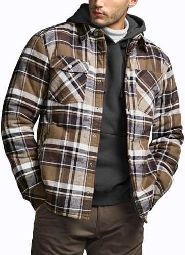 51mV6FJ3ZL.jpg Men's Plaid Flannel Shirt Jacket, Long Sleeve Soft Warm Sherpa/Quilted Lined Jacket, Outdoor Button Up/Zip-Front Jacket
