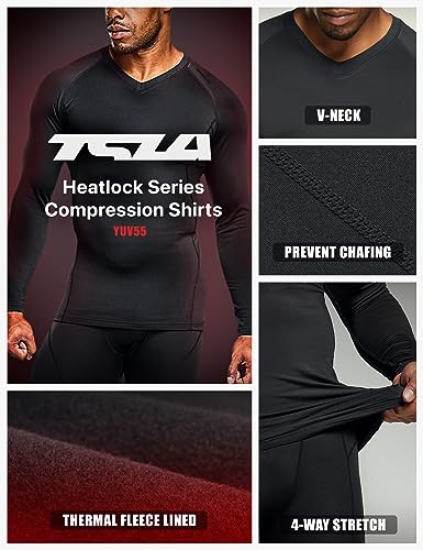 Men's Thermal V-Neck Long Sleeve Compression Shirts, Athletic Base Layer Top, Winter Gear Running T-Shirt
