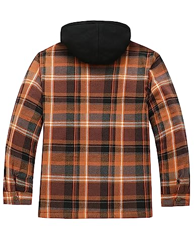 51peuROkFGL.jpg Men's Thicken Plaid Hooded Flannel Shirt Jacket with Quilted Lined,Zipper&Snap