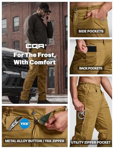 Men's Winter Fleece Lined Pants, Water-Resistant Outdoor Stretch Work Pants, Windproof Casual Pants with Pockets