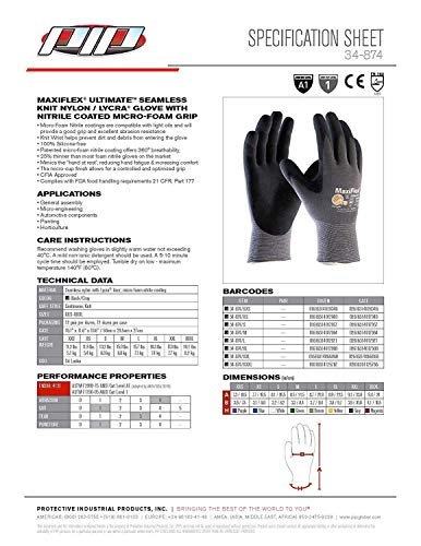 ATG 34-874/S MaxiFlex Ultimate - Nylon, Micro-Foam Nitrile Grip Gloves - Black/Gray - Small - 12 Pair Per Pack