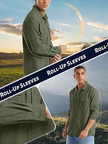 51v3VdsAuhL.jpg Fishing Shirt for Men, Long Sleeve Shirt Quick Dry Fit, Tactical Shirt Button Up, Work Shirt Lightweight Safari