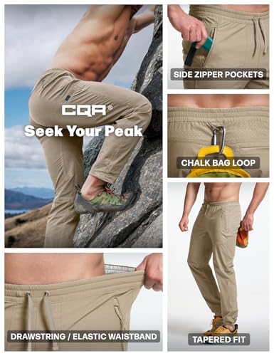 Men's Lightweight Vent Hiking Pants, Water-Resistant & Breathable Sports Outdoor Athletic Pants with Elastic Waist