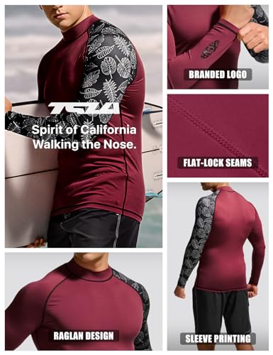 Men's UPF 50+ Long Sleeve Rash Guard, UV/SPF Quick Dry Swim Shirt, Water Surf Swimming Shirts