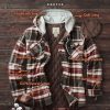 Men's Quilted Lined Flannel Hooded Shirt Jacket, Soft Warm Long Sleeve Outdoor Cotton Plaid Shirt Jackets