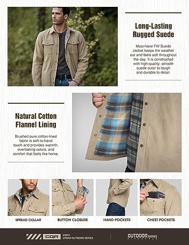 51za4h9MAzL.jpg Men's Flannel Lined Shirt Jackets, Long Sleeved Rugged Plaid Cotton Brushed Suede Shirt Jacket